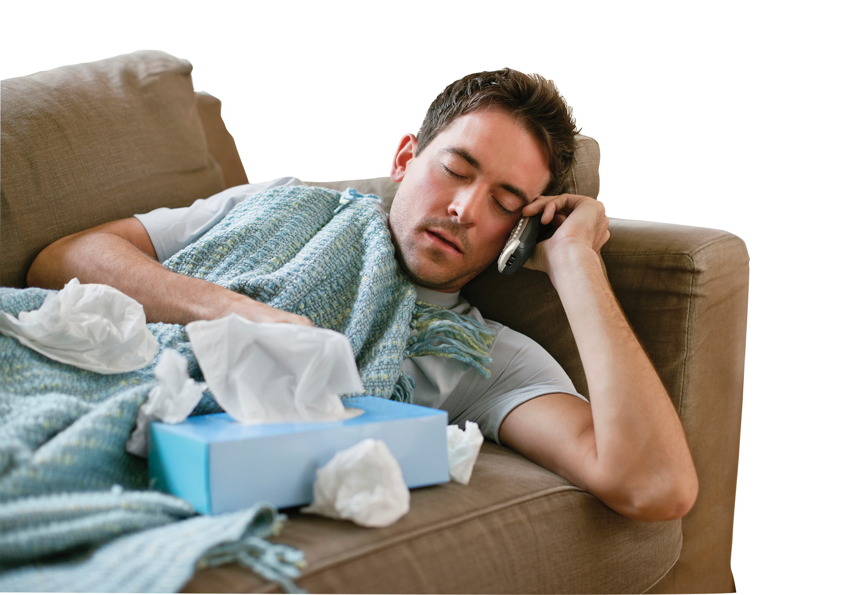 Man calling in sick to work